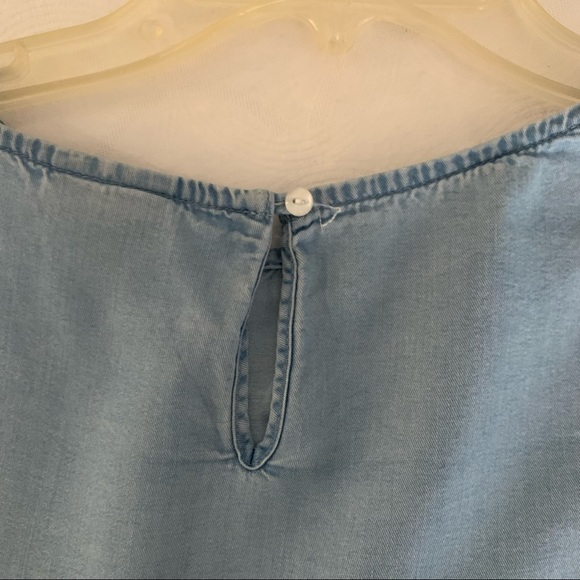 J.Jill Bell Ruffle Sleeve Top Shirt Blouse Chambray Denim Blue Small Petite - Picture 12 of 15